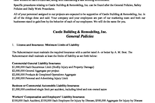 Castle Building & Remodeling, Inc. - Twin Cities Design / Build Firm|2023 Trade Partner Agreement