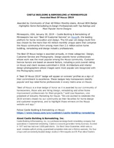 Castle Building & Remodeling, Inc. - Twin Cities Design / Build Firm | BOH2019-PressRelease