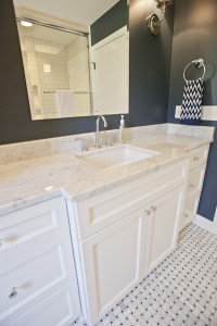 Castle Building & Remodeling, Inc. - Twin Cities Design / Build Firm | View of Custom Vanity and Carrara Marble Countertop in Bathroom Remodel