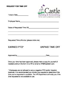 pto request castle building remodeling inc pto request